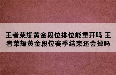 王者荣耀黄金段位排位能重开吗 王者荣耀黄金段位赛季结束还会掉吗